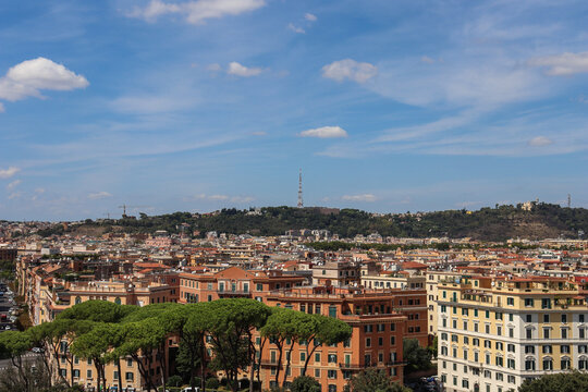 Cityscape of Rome, Italy, a view from the Gianicolo (Janiculum) hill .