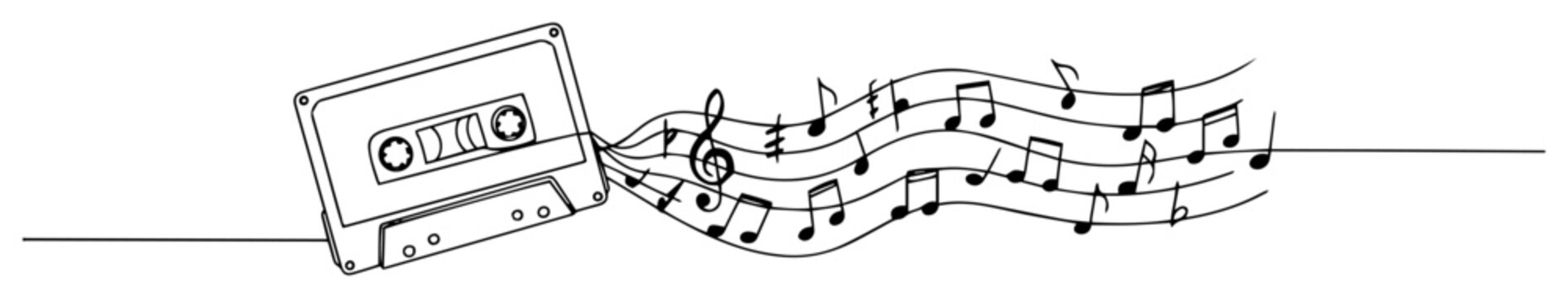 retro music cassette releasing melody notes