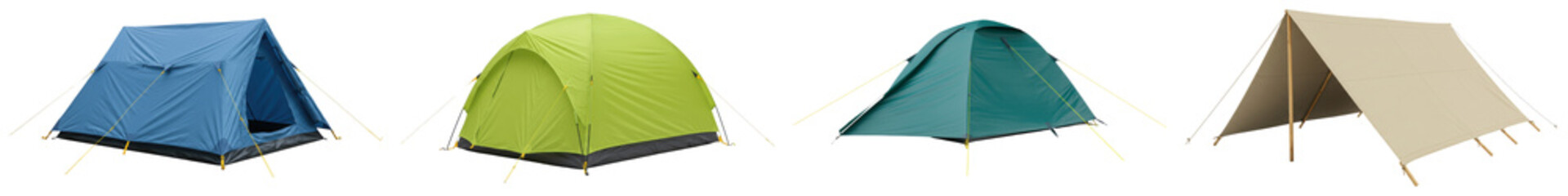 Collection of four different camping tents isolated on a transparent background © david