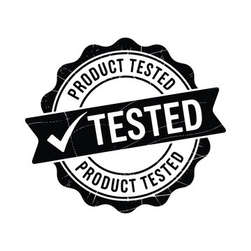Product tested stamp black ink badge with checkmark on white background