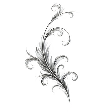 Elegant silver flourish design isolated on transparent background for graphics