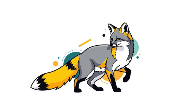 Stylized Gray Fox with Yellow Accents and Geometric Shapes