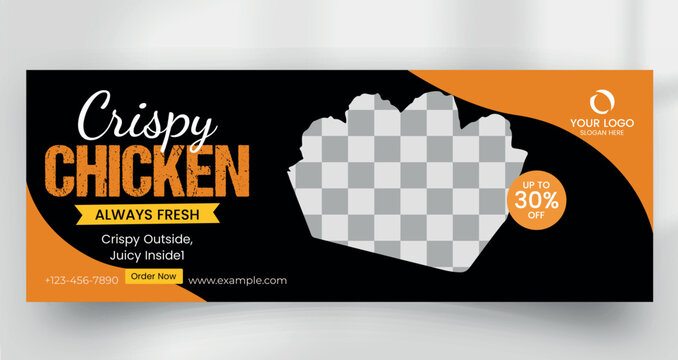 Crispy fried chicken fast food banner template with discount offer

