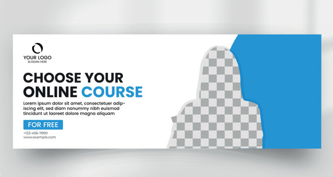 Online course education header banner template with student holding notebooks
