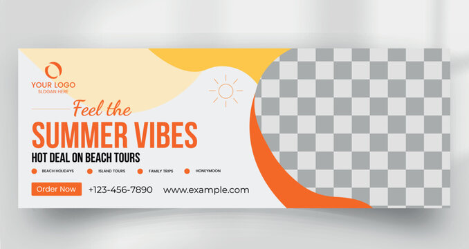 Summer beach tour banner template for holiday travel deal
