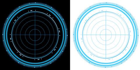 Radar futuristic circular scanning interface with glowing blue rings and digital target system visualization © Kal El BSF