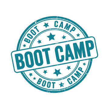 Boot camp stamp illustration with text and stars teal color
