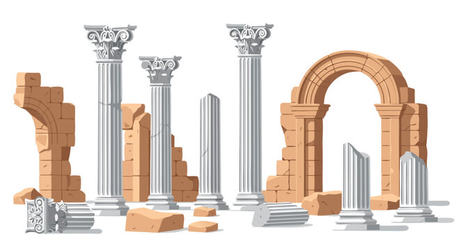 Ancient ruins with broken columns in archaeological site