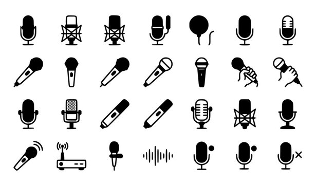 Minimal microphone icon set podcast karaoke audio symbols vector illustration isolated white background