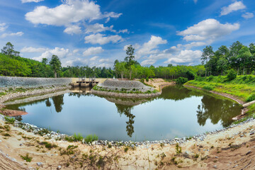Naklejka premium A small spillway used to store water for agricultural use in Nakhon Phanom Province, Thailand.