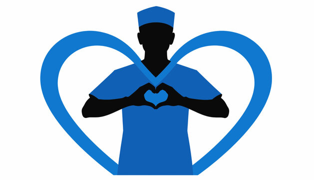Doctor making heart shape with hands inside heart shape.