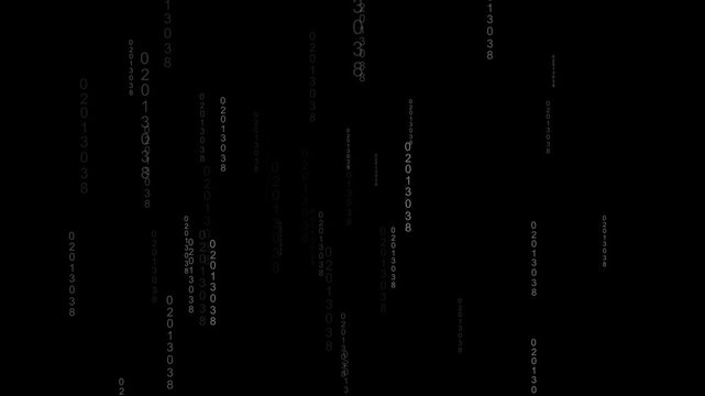 Falling numbers and digital matrix code data background. Binary code numbers for information technology concept. Digital falling numbers animation for cyber security.