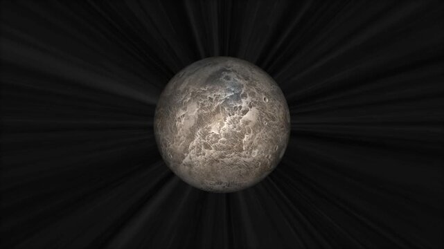 Textured moon traveling through cosmic speed tunnel background. Space tunnel background for astronomy exploration. Digital space tunnel animation for cosmic journey.
