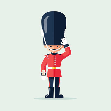 British Guard Soldier Wearing Red Uniform.