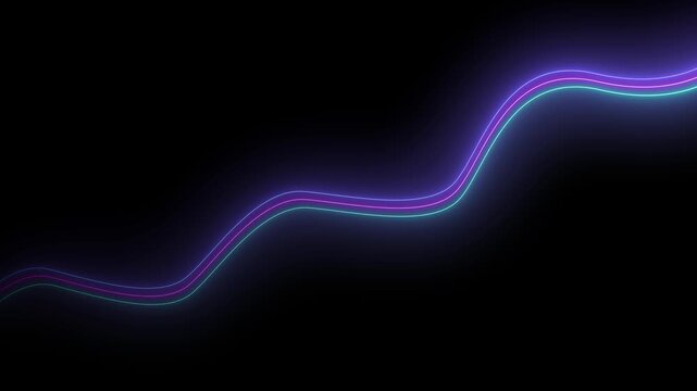 Wavy neon lines with purple and blue glow. Abstract neon wave for modern technology presentation background. Abstract neon wave animation for creative layout.