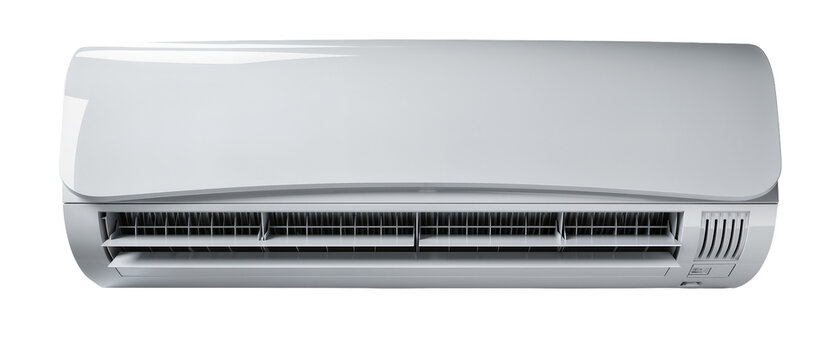 Modern white split air conditioner unit with horizontal vents, isolated on transparent background