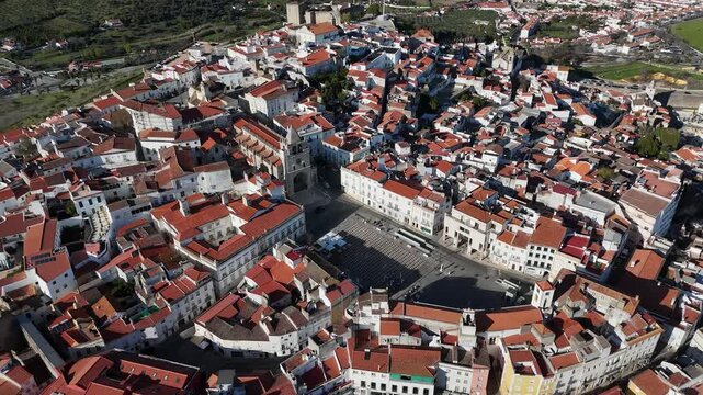 Drone Flyover Above Historic Elvas and Castle in Portugal