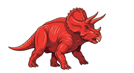 Vibrant Red Triceratops Dinosaur Illustration on White Background © Duki