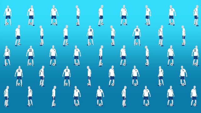 A looping background pattern of spinning infographic style football players.
