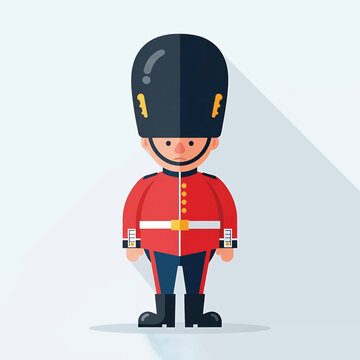 Cartoon British Guard Soldier Wearing Helmet.