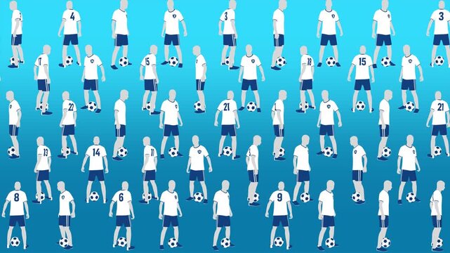 A looping background pattern of spinning infographic style football players.
