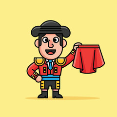Obraz premium Cartoon matador holding red shorts.
