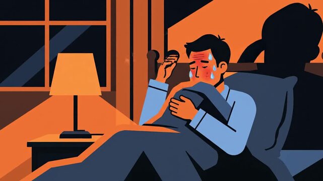 A Night Of Anxious Thoughts And Fear Illustrated In A Modern Art Cartoon Style Illustration