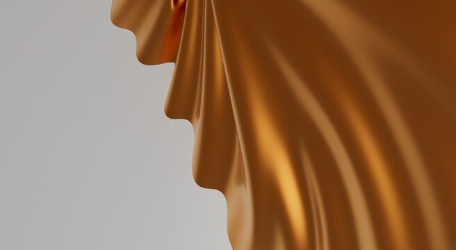 Abstract golden fabric waves texture background luxury flowing material close up