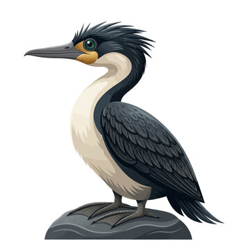 Illustration of a cormorant standing on a rock outdoors