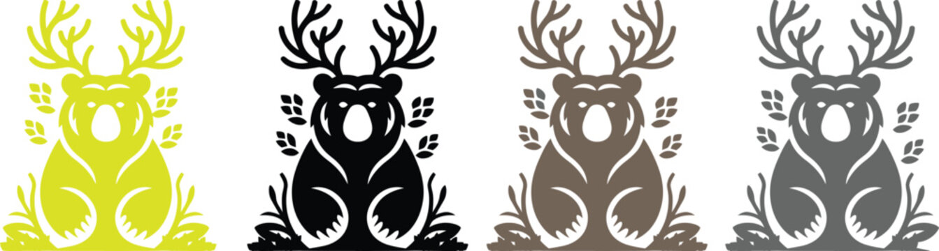 Deer Antler Icon Set Line Art