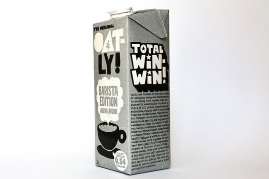 Italy &ndash; May 19, 2026: Oatly Barista Edition oat drink, original plant-based milk alternative for coffee
