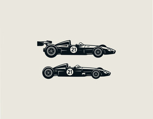 Fototapeta premium Vintage formula racing car silhouette vector illustration on white background