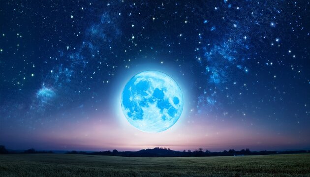 The Pixel Star Sky With The Blue Moon