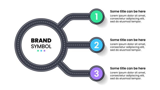Infographic template. Road with roundabout and 3 steps