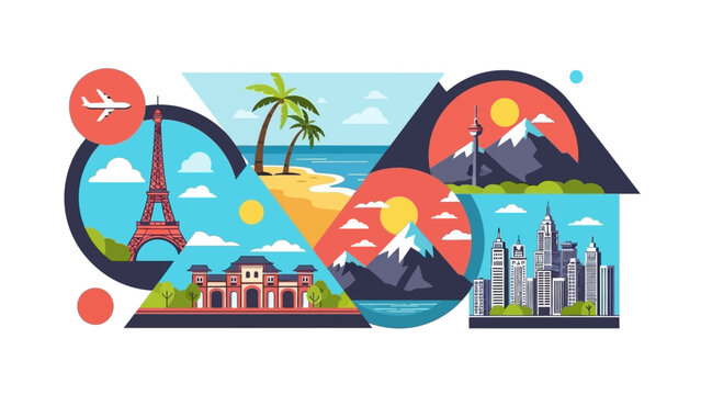 Travel Destinations Collage Featuring Famous Landmarks and Nature Scenes.