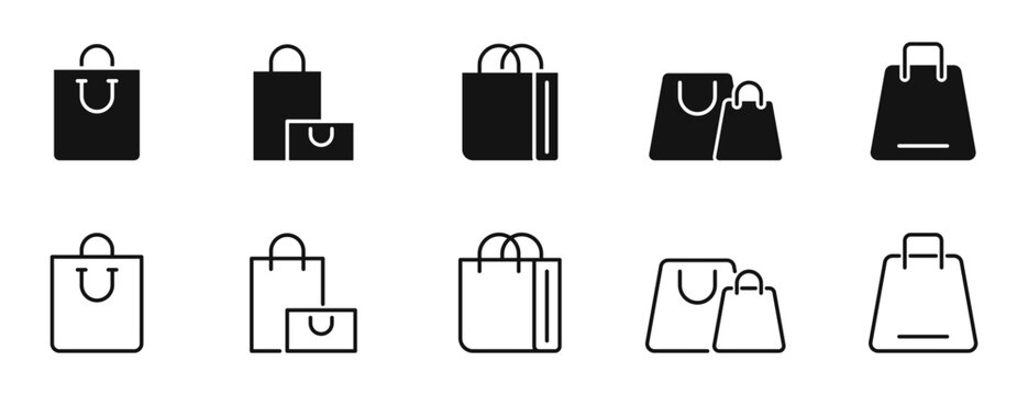 Shopping bag icon set. Paper bags icons in line style. Editable web icons online shop, order, packaging etc. Vector illustration.