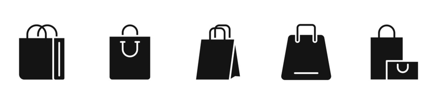 Shopping bag icon set. Paper bags icons. Web icons online shop, order, packaging etc. Vector illustration.