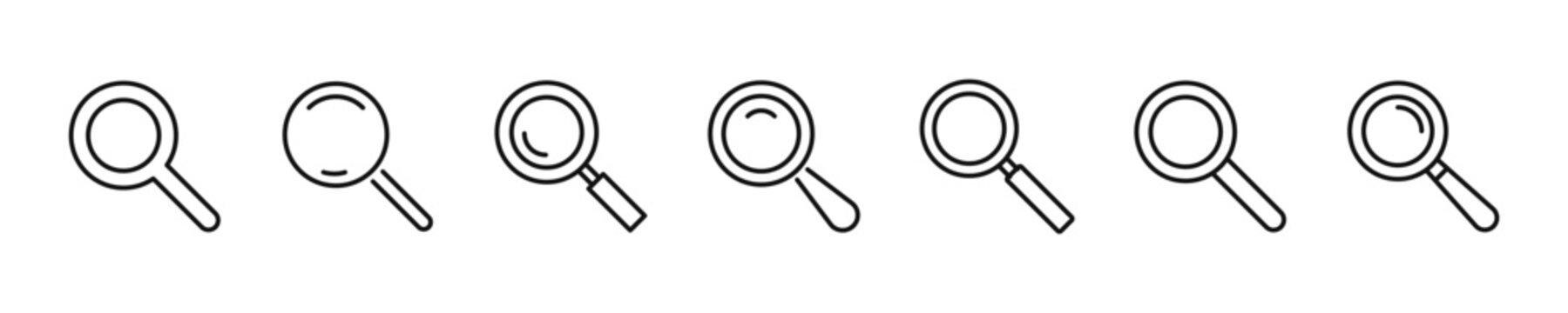 Magnifying glass icon set. Search icons in line style. Editable web icons find, magnifier, discovery etc. Vector illustration.