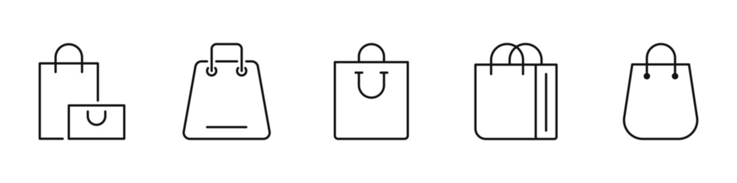 Shopping bag icon set. Paper bags icons in line style. Editable web icons online shop, order, packaging etc. Vector illustration.