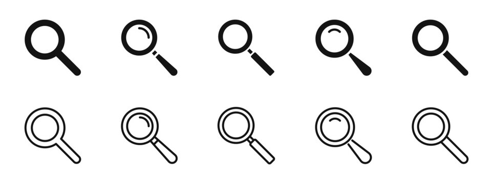 Magnifying glass icon set. Search icons in line style. Editable web icons find, magnifier, discovery etc. Vector illustration.
