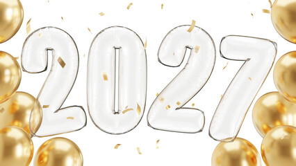 Fototapeta premium Transparent Foil Balloons Number with Gold Balloons on Transparent Background,3d Rendering.