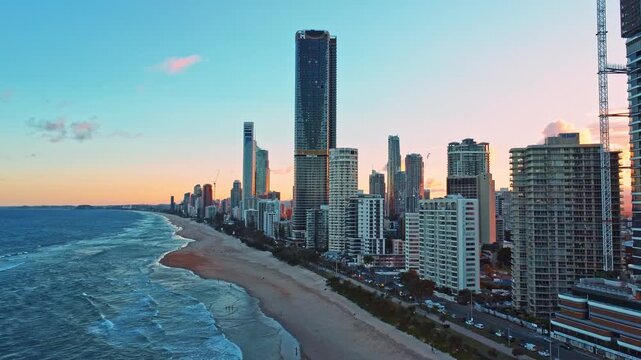 sunset on gold coast, surfers paradise