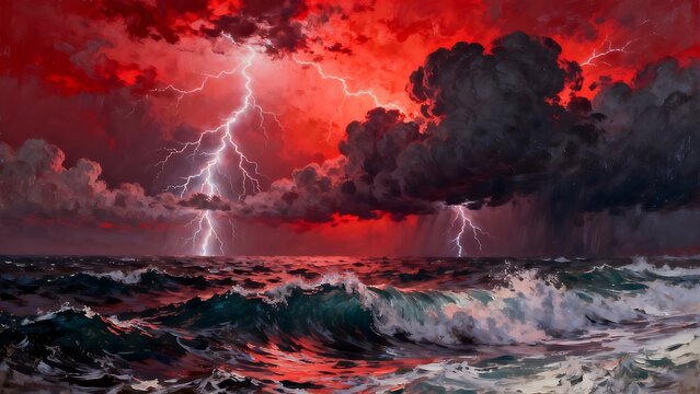 Stormy ocean with lightning