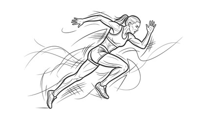 Obraz premium Woman sprinter running fast, dynamic action sketch, athletic competition, motion lines