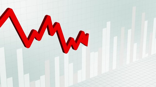 Financial investment trend, business profit and loss, red 3D line arrows pointing up and down showing stock market growth and decline, and economic performance concept