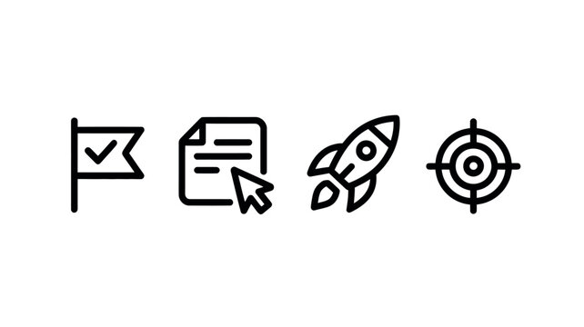 Business goal and startup icons minimalist line art for project management