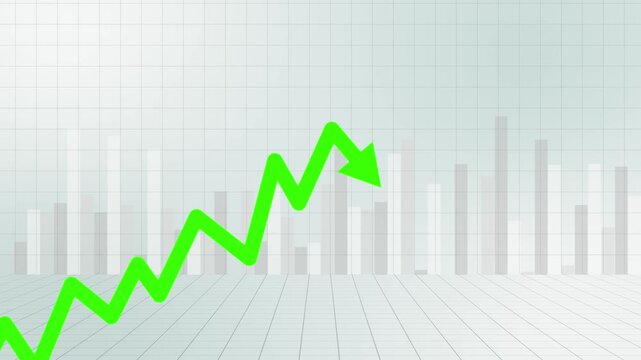 Green 3D line arrow pointing upward showing stock market growth, financial investment uptrend, business profit increase, economic performance rise, and positive trading concept