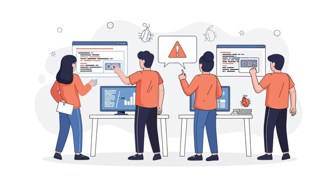 Software Development Team Debugging Code and Facing Bugs