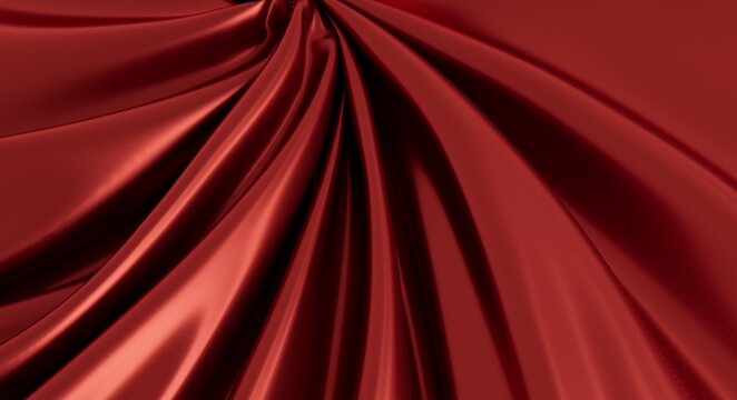 Elegant deep red satin fabric with flowing folds and luxurious texture
