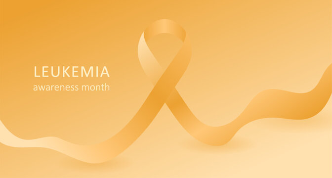Vector background with orange awareness ribbon and soft flowing curves on gradient backdrop for leukemia cancer healthcare support banner